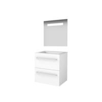Basic-Line Economic 46 Badkamermeubelset - 60 x 46 cm - Met Grepen - 2 Lades - Acryl Wastafel - 1 Kraangat - Spiegel met LED Verlichting - Ice White - thumbnail