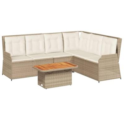 5-delige Loungeset met kussens poly rattan beige - thumbnail