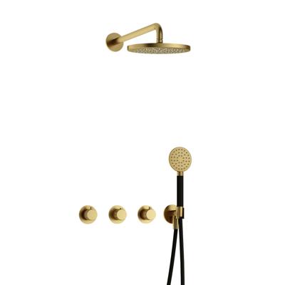 Hotbath Cobber X - CX7067 - Inbouw Regendoucheset - Geborsteld Messing PVD - 2 Stopkranen - Thermostatisch - Wandarm 40 cm - Hoofddouche 200 mm - Ronde Handdouche 3 Standen - Waterbesparend