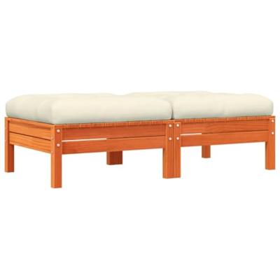 Tuinvoetenbanken met kussens 2 st massief grenenhout wasbruin Tuinvoetenbanken met kussens 2 st massief grenenhout wasbruin