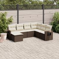 7-delige Loungeset met kussens poly rattan bruin - thumbnail