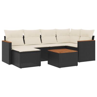 6-delige Loungeset met kussens poly rattan zwart - thumbnail