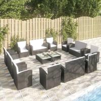 16-delige Loungeset met kussens poly rattan zwart - thumbnail