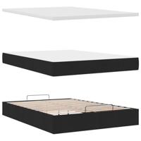 Ottoman bed met matras en LED's 140x190cm stof zwart - thumbnail