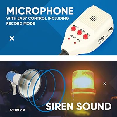 Vonyx MEG065 Megafoon 65W USB/SD/accu/opname/sirene/microfoon