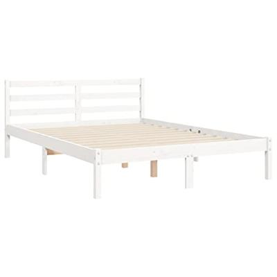 Bedframe met hoofdbord massief hout wit