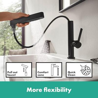 Hansgrohe Wastafelkraan Finoris 230 2 Jets Met Uittrekbare Vuistdouche Met PushOpen Mat Zwart