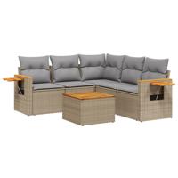 6-delige Loungeset met kussens poly rattan beige - thumbnail
