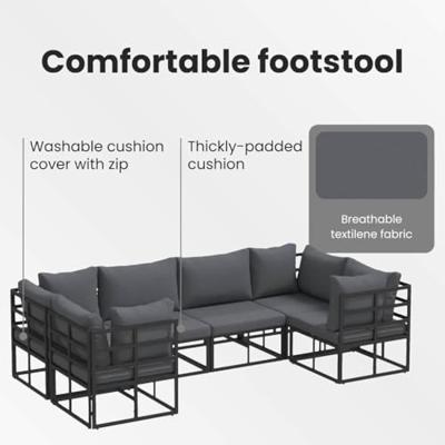 Tuinbankenset met kussen 6 pcs Zwart Aluminium