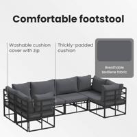 Tuinbankenset met kussen 6 pcs Zwart Aluminium - thumbnail