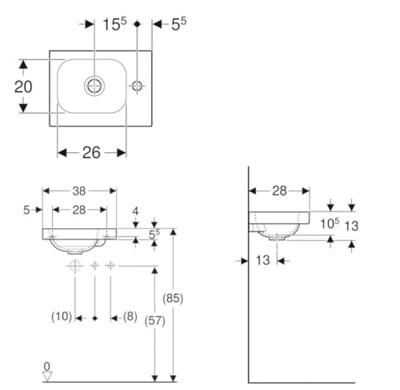Geberit Icon light fontein 38cm 1 kraangat rechts zonder overloop mat wit 501.830.jt.1