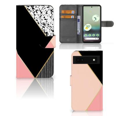 Google Pixel 6A | Book Case | Zwart Roze Vormen Google Pixel 6A | Book Case | Zwart Roze Vormen