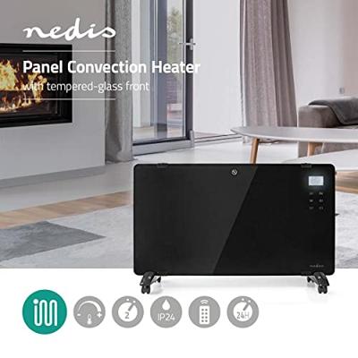 Nedis HTPL20FBK Glazen Paneel Convectorkachel Thermostaat Lcd-scherm 2 Warmtestanden Staand / Wandmontage 2000 W Zwart