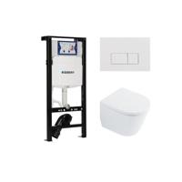 QeramiQ Dely Toiletset - 36.3x51.7cm - diepspoel - rimless - Inbouwreservoir met Geberit UP320 spoelmechanisme - softclose toilet zitting 35 mm - glans witte bedieningsplaat - rechthoekige knoppen - wit glans SW1026255 / SW1159505/SW1381697/SW706187 - thumbnail