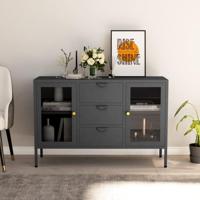 Dressoir 105x35x70 cm staal en gehard glas antracietkleurig - thumbnail
