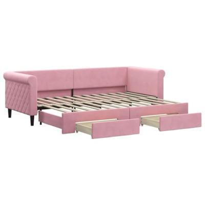 Slaapbank met onderschuifbed en lades 80x200 cm fluweel roze