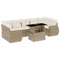8-delige Loungeset met kussens poly rattan beige - thumbnail