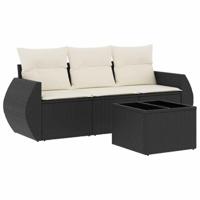 4-delige Loungeset met kussens poly rattan zwart - thumbnail