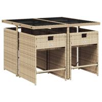 5-delige Tuinset met kussens poly rattan beige - thumbnail