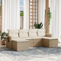 6-delige Loungeset met kussens poly rattan beige - thumbnail