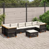 8-delige Loungeset met kussens poly rattan zwart - thumbnail