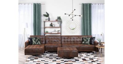 Beliani-ABERDEEN-Hoekslaapbank-Bruin-Rechterzijde-347 cm-Kunstleer Beliani-ABERDEEN-Hoekslaapbank-Bruin-Rechterzijde-347 cm-Kunstleer