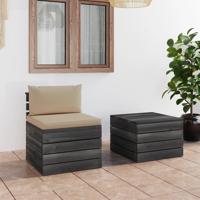2-delige Loungeset met kussens pallet massief grenenhout - thumbnail