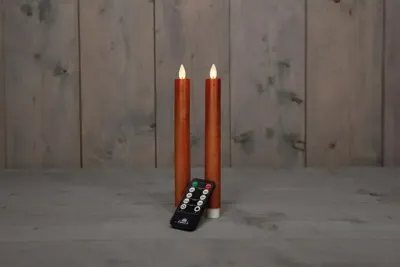 Anna&apos;s Collection LED dinerkaars flame effect rustiek 23 cm koper 2 stuks