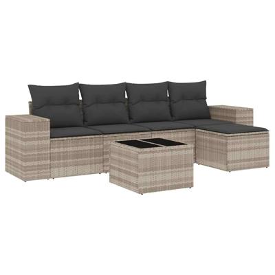 6-delige Loungeset met kussens poly rattan lichtgrijs