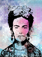Poster - Frida Kahlo, roze/blauw/zwart, Mexicaanse surrealistische kunstschilderes - thumbnail