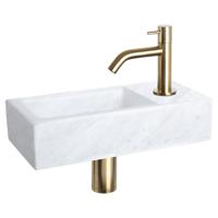 Differnz Helios fonteinset - 37.5x18.5x9.5cm - Rechthoek - 1 kraangat - Gebogen matte gouden kraan - Mineraalsteen Marmer 38.401.42 - thumbnail