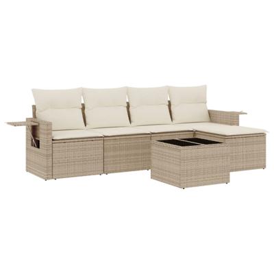 5-delige Loungeset met kussens poly rattan beige - thumbnail