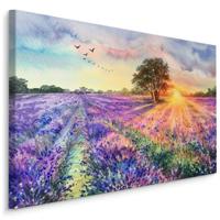 Schilderij - Geschilderd lavendelveld (print op canvas), premium print - thumbnail