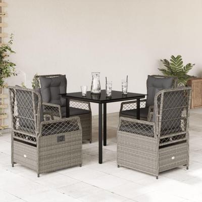5-delige Tuinset met kussens poly rattan lichtgrijs