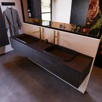 Badkamermeubelset Mondiaz Erin 200 cm met 2 Lades met RIDGE Wastafel Dubbel Urban met 2 kraangaten Greeploos Mat Antracite - thumbnail