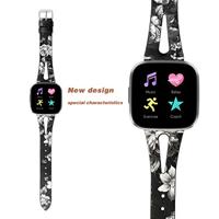 Fitbit Versa 1 / 2 & Lite bandje TPU leer - Bloemenprint zwart - thumbnail