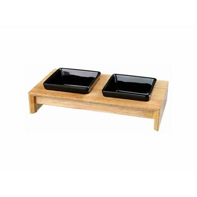 Trixie voerset keramiek met houten onderstel zwart