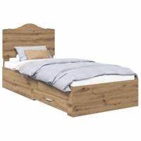 Bedframe met hoofdeinde Artisan Eiken 90 x 190 cm Bewerkt hout - thumbnail