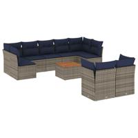 10-delige Loungeset met kussens poly rattan grijs - thumbnail