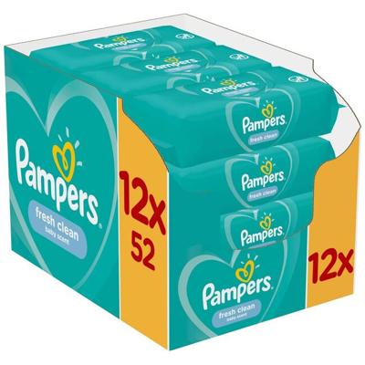 Pampers Fresh Clean vochtige doekjes, doos van 12 x 52 stuks