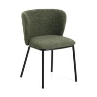 Kave Home Ciselia eetkamerstoel dik chenille Groen poot zwart - thumbnail