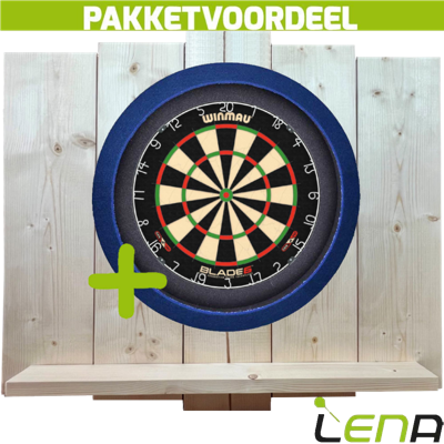 Winmau Blade 6 + Lena Dartbordverlichting Basic Blauw + Lena Wooden Wall Protector