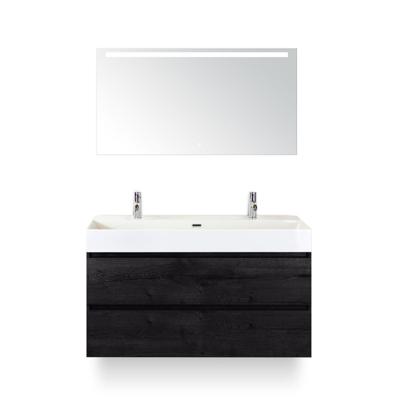 Maxx XL Badmeubelset 120 cm - Black Oak - Wastafel Kube Enkel 2 kraangaten - met Sence Spiegel