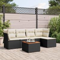 6-delige Loungeset met kussens poly rattan zwart - thumbnail