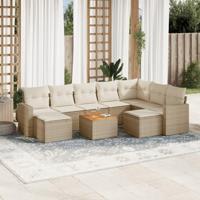 10-delige Loungeset met kussens poly rattan beige - thumbnail