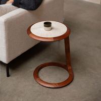 Zuiver Bijzettafel 'Doppio' Travertin en acaciahout, 45 x 41cm - thumbnail