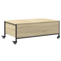 Salontafel met wielen 91x55x34 cm bewerkt hout sonoma eiken - thumbnail