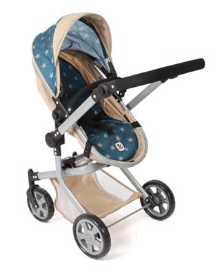Combi-poppenwagen Mika - Stars Turquoise Beige