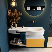 MONDIAZ RIVA 120cm badmeubel onderkast / planchet kleur Ocher met 1 lade. Wastafel DULCET rechts 0 kraangaten kleur Talc. - thumbnail