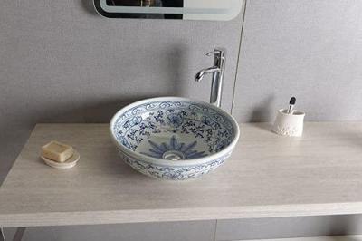 Waskom Sapho Priori Rond 42x15 cm Keramiek Bloemenpatroon Blauw / Wit - thumbnail